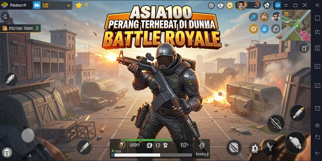 Gameplay ASIA100 yang mendebarkan ditampilkan dalam aksi Battle Royale.