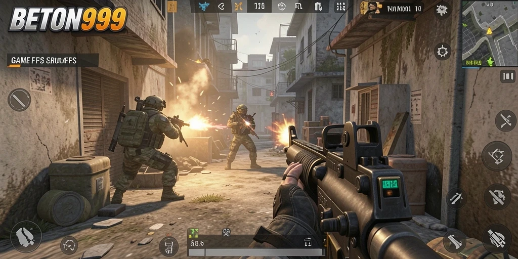 Gameplay seru dalam BETON999 dengan aksi FPS yang mendebarkan.