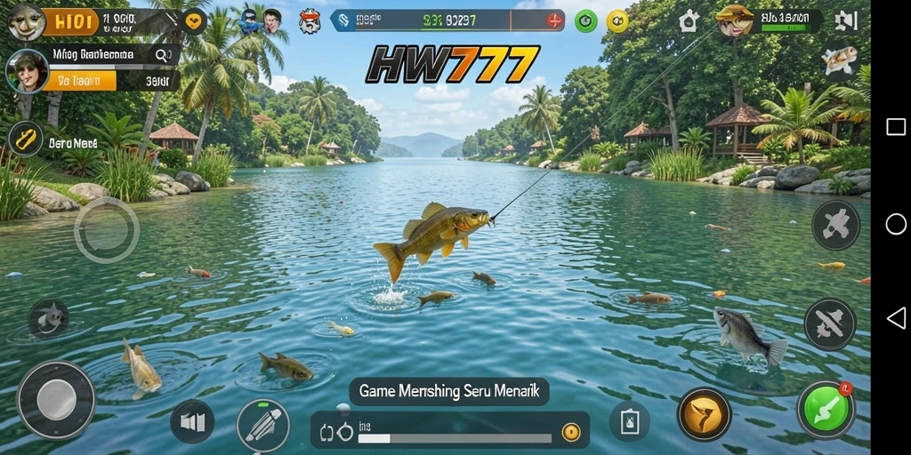 Tampilan gameplay HW777 yang menampilkan aksi memancing seru.