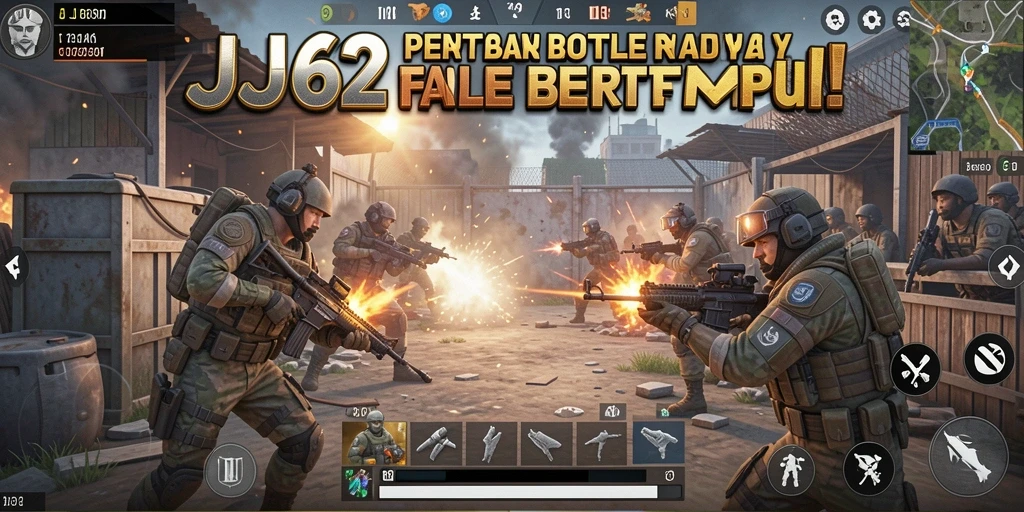 Tampilan dinamis gameplay Battle Royale di JJ62 yang mendebarkan.