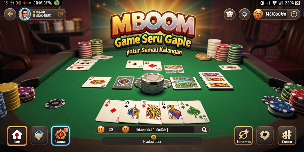 Screenshot utama MBOOM menampilkan gameplay Gaple yang seru dan menantang.