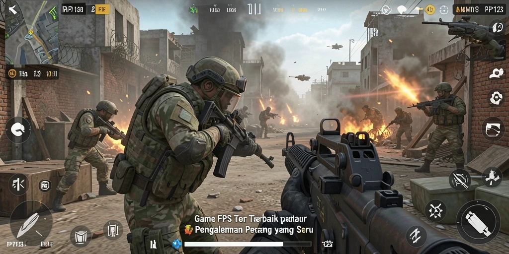Tangkapan layar utama PP123 menampilkan aksi seru di gameplay FPS.
