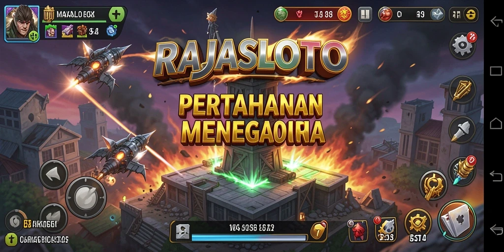 Tangkapan layar utama RAJASLOTO menampilkan aksi mendebarkan dari gameplay Tower Defense.