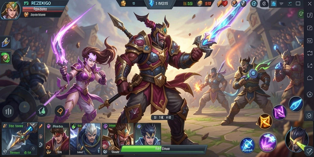 Tampilan layak dari gameplay seru REZEKIGO di arena MOBA.